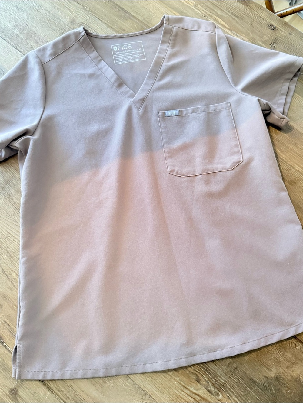 FIGS V-Neck Scrub Set tan with pink drawstring